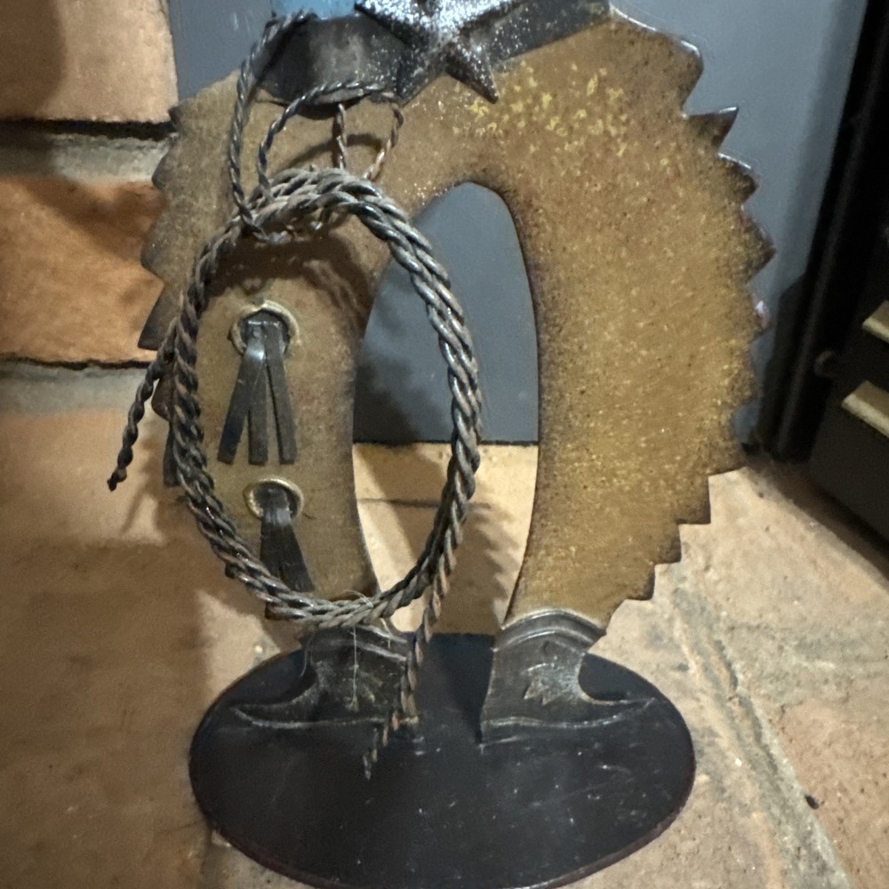 Vintage Cowboy Metal Art Tea Candle Holder 10x6.5 In Western - Picture 5 of 11